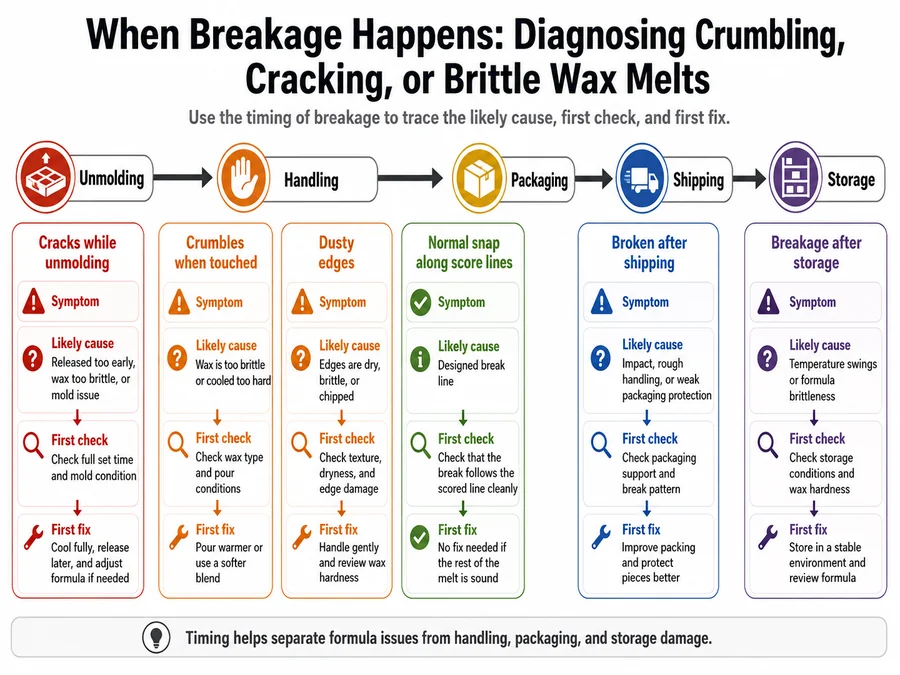crumbling wax melts and break stages