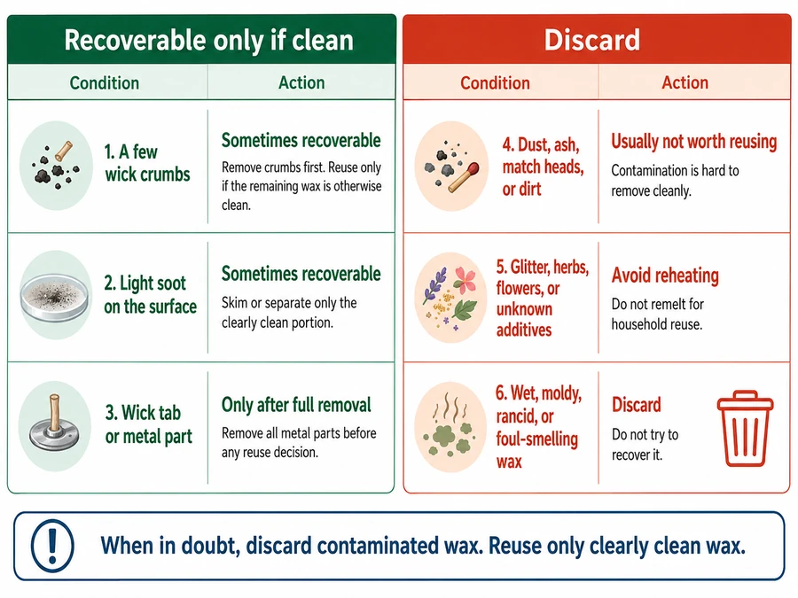 dirty candle wax recovery and discard checks