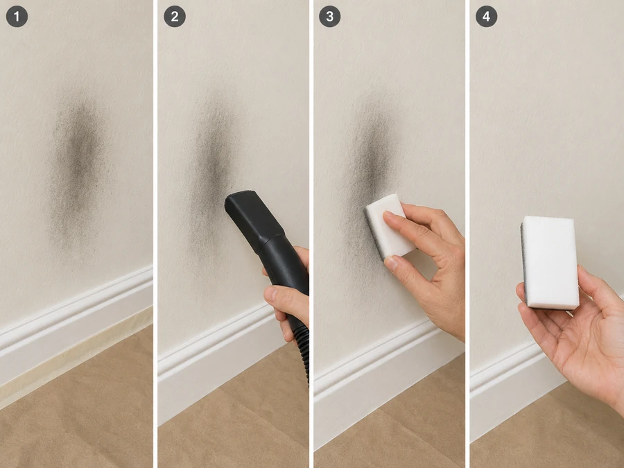 dry sponge candle soot lifting and smear prevention steps