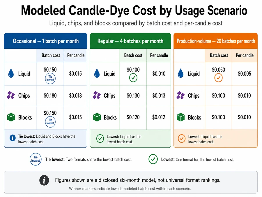 liquid dye and chips and blocks costs by production volume