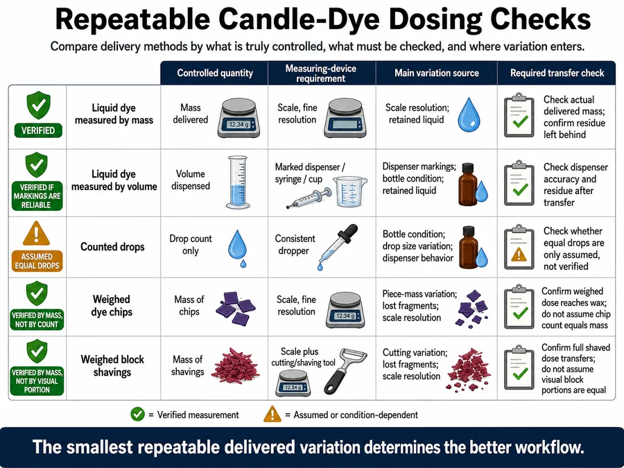 liquid dye chips and blocks dosing methods