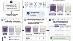 dyed and undyed candle control test stages