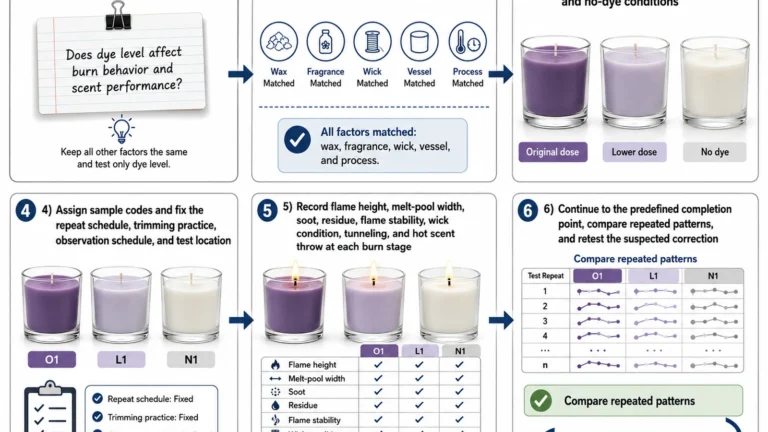 dyed and undyed candle control test stages