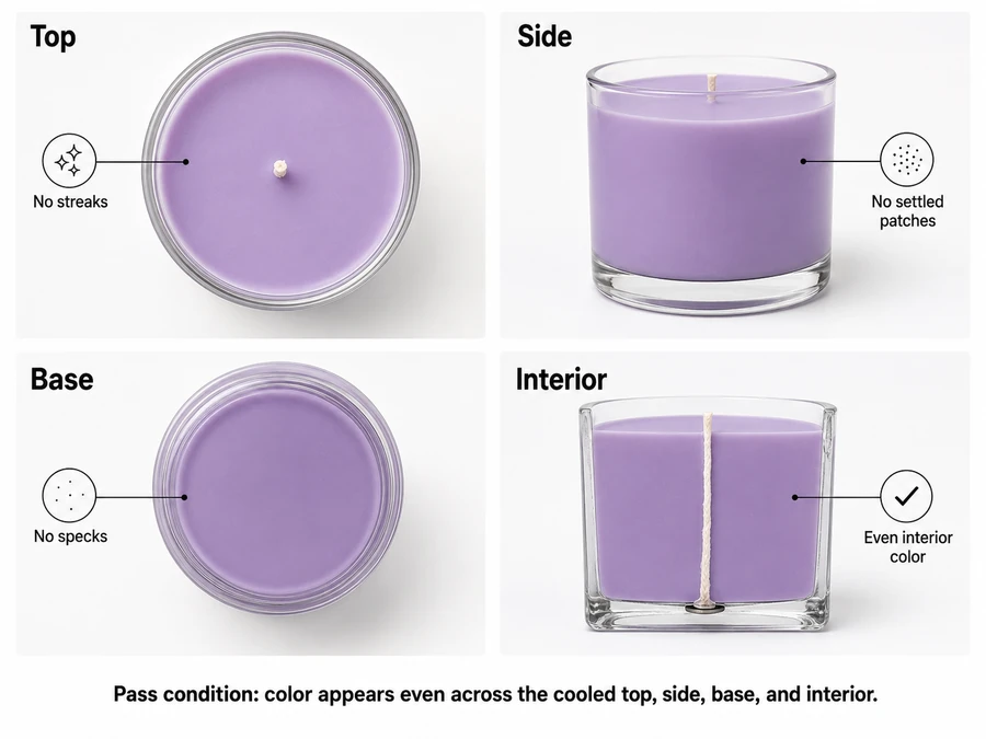 candle top, sides, base and interior color check