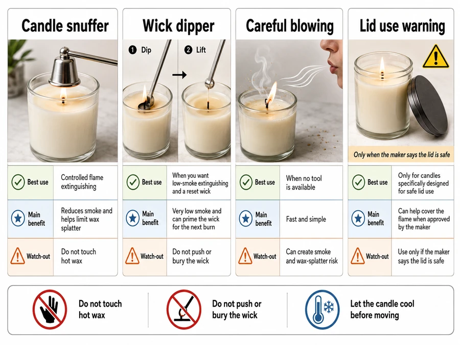 candle extinguishing tools and smoke control