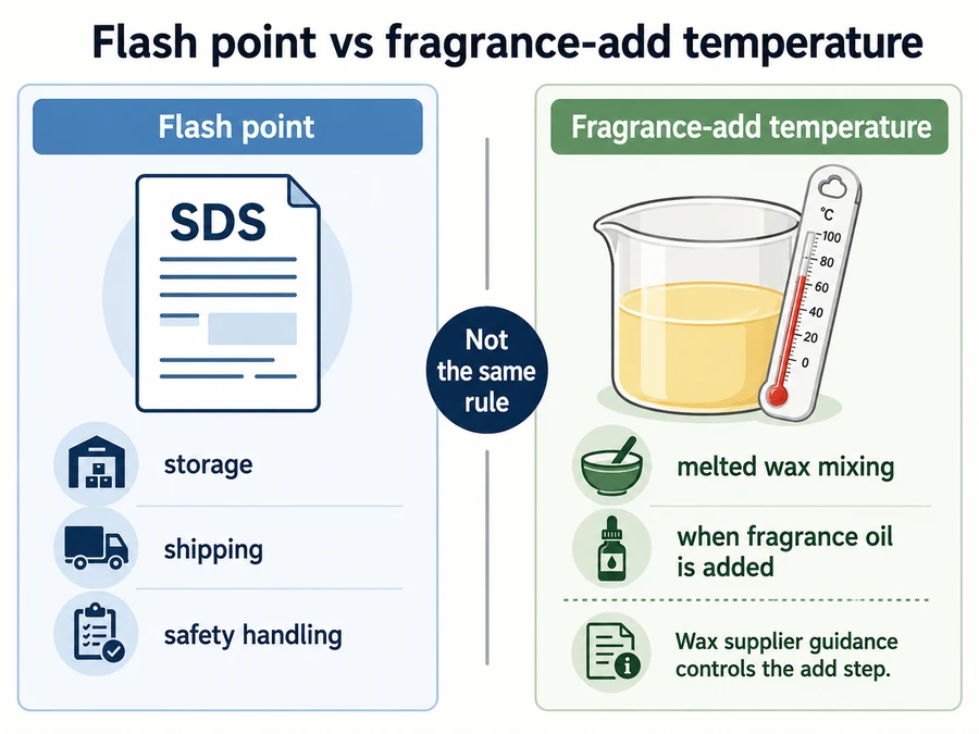Flash point and fragrance-add temperature difference