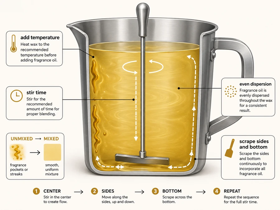 Fragrance stirring and wax dispersion pattern