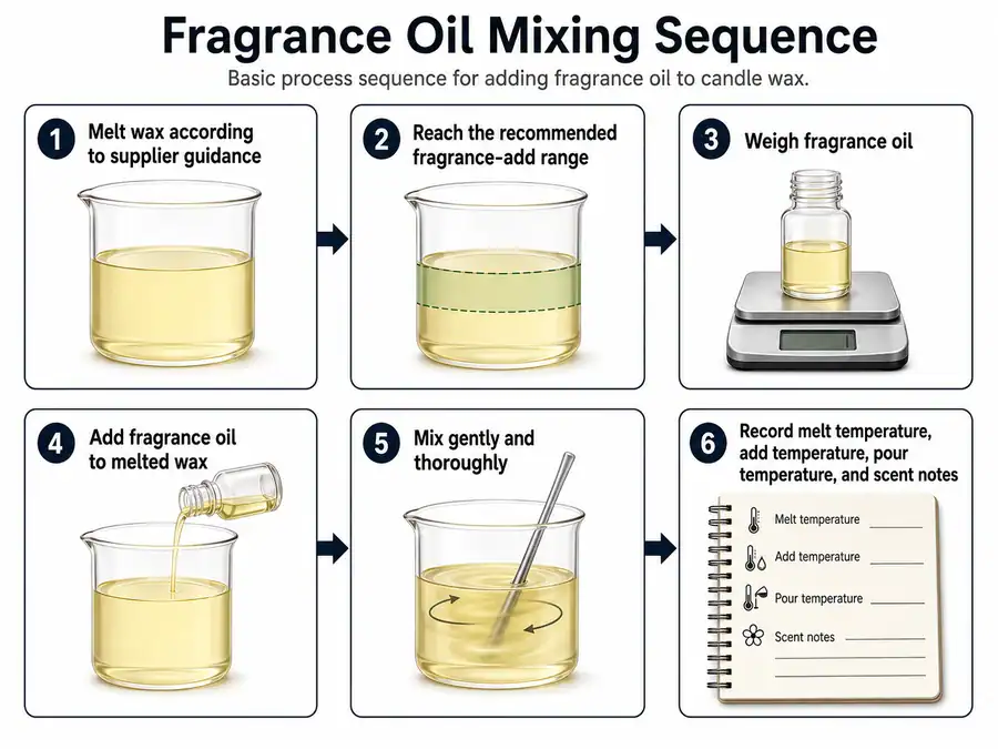 fragrance add temperature and mixing steps