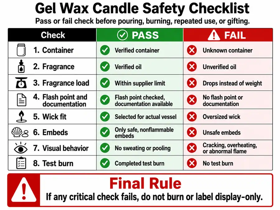 Beginner gel candle checklist and stop-use decisions