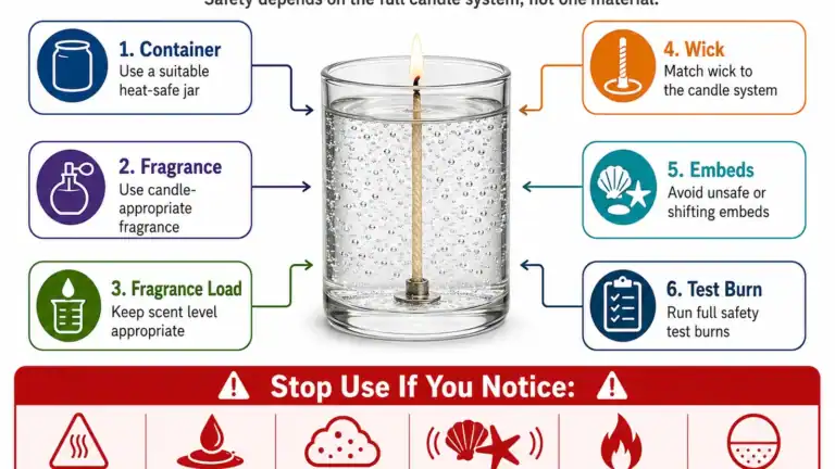 Gel wax candle safety system and stop checks