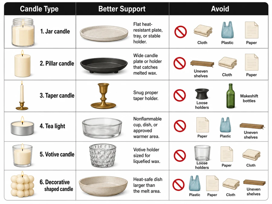 candle holder and heat-safe support
