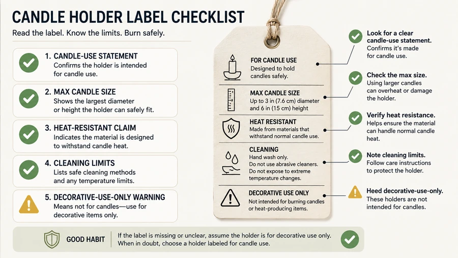 candle holder label warnings and heat ratings