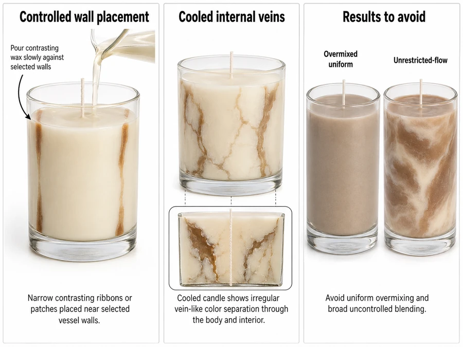 internal wax marbling and irregular vein separation