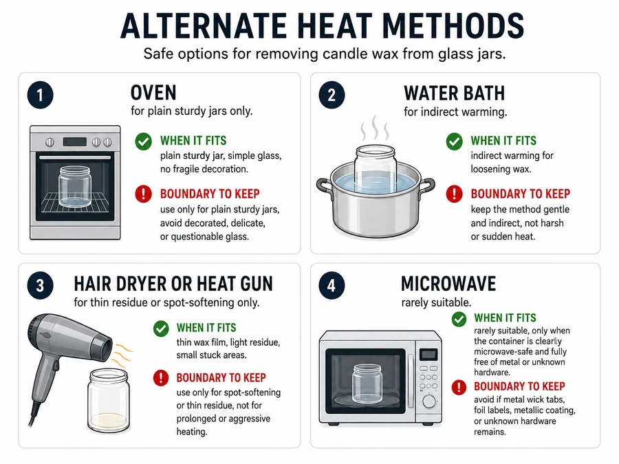 Candle jar heat methods and safety boundaries
