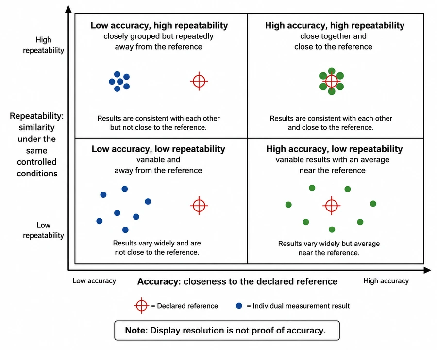 Liquid dye accuracy and repeatability comparison quadrants