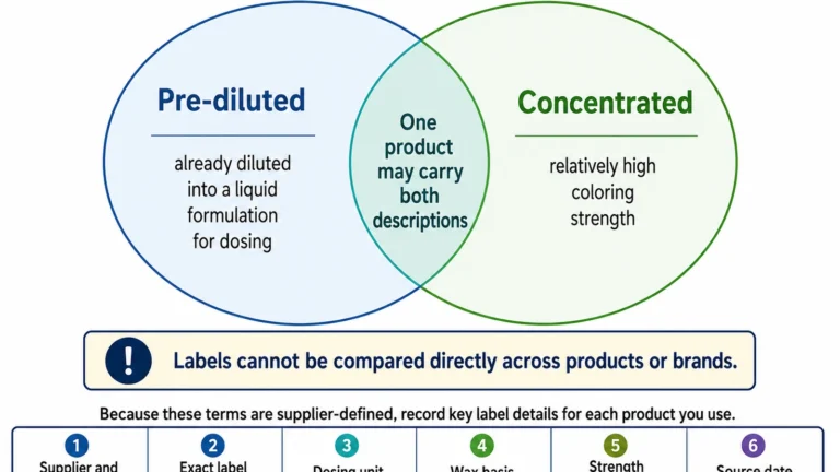 Pre-diluted and concentrated liquid dye labels and overlap