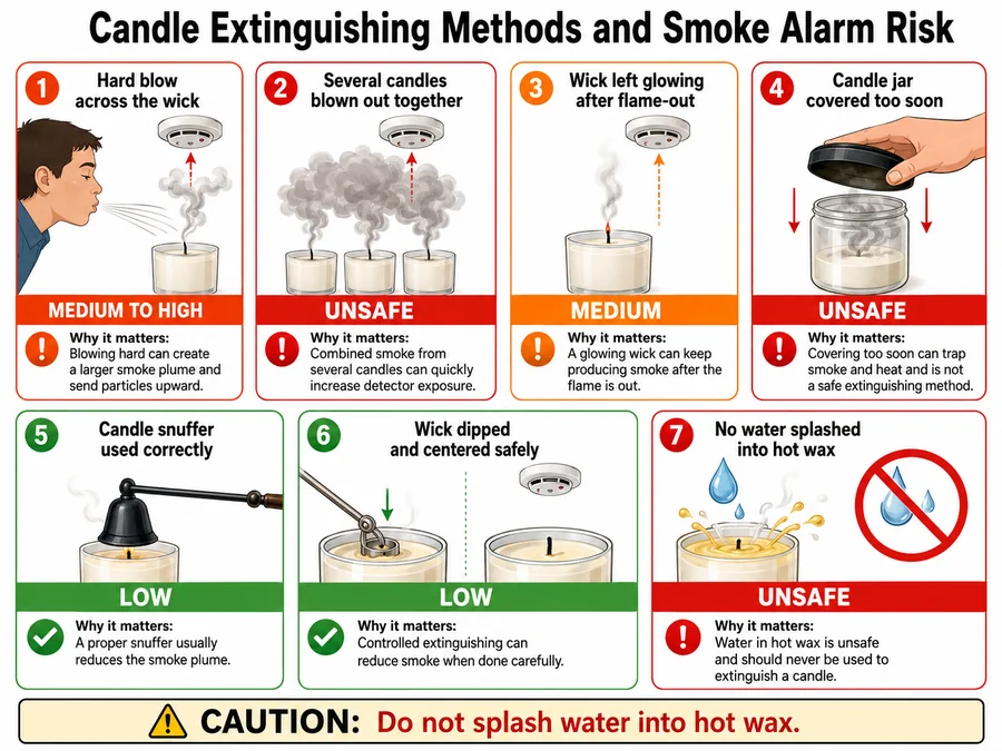 Candle extinguishing and smoke plume risk