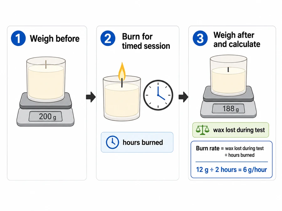 Measured burn rate and timed wax loss