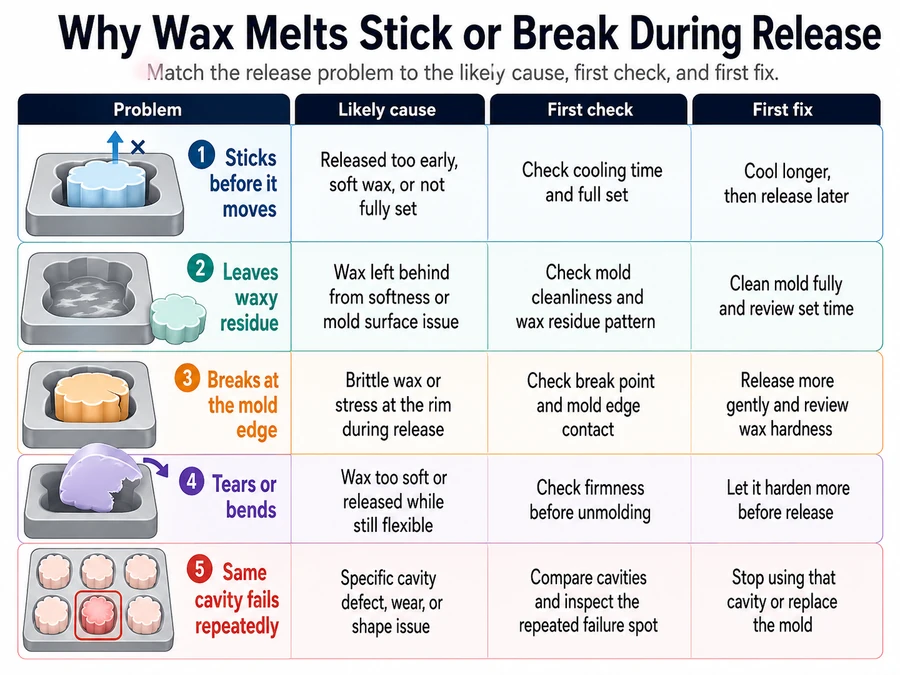 mold release problems and wax breakage