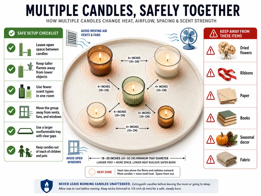 multiple candles and safe spacing