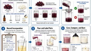 Natural candle color preparation, control samples, curing and burn checks