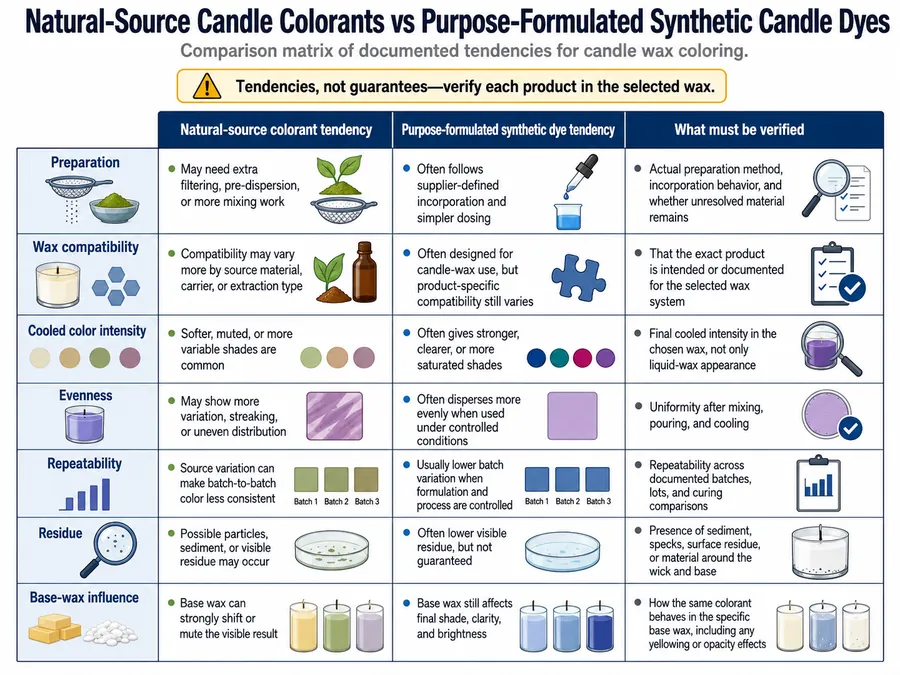 natural and synthetic candle colorant behavior
