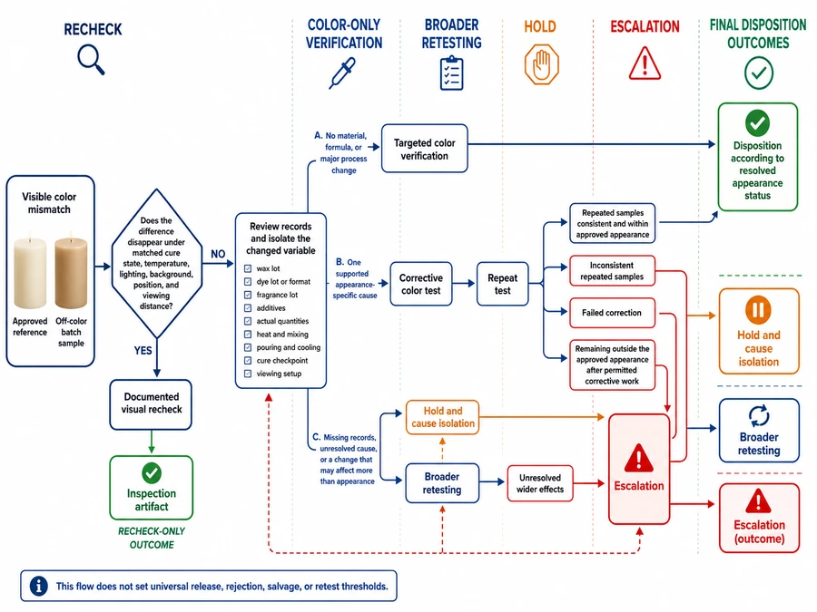 off-color batch checks and disposition paths