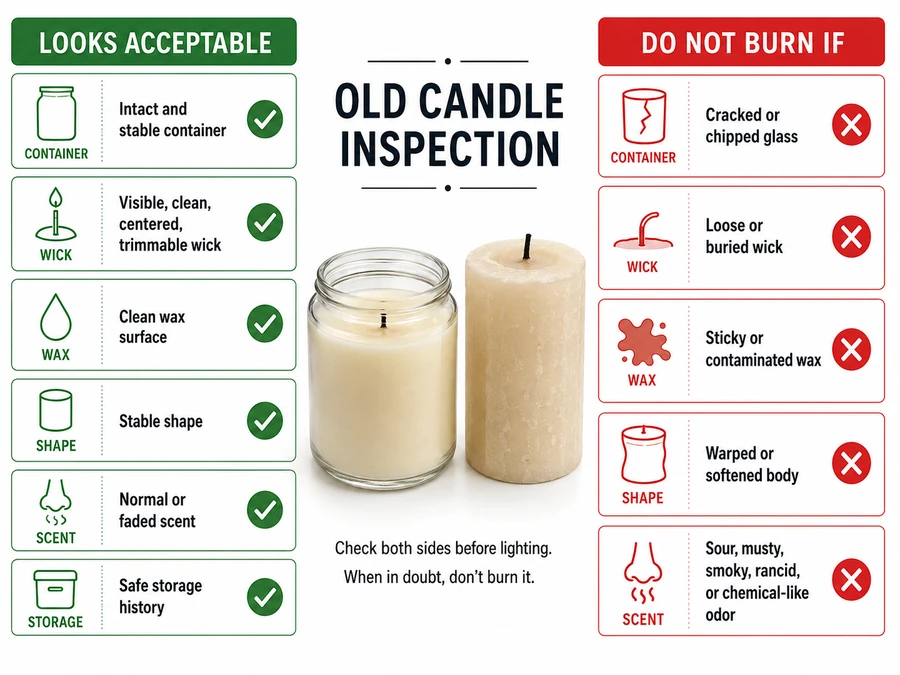 old candle safety checks and burn readiness