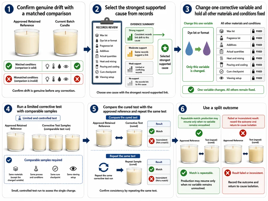 one-variable candle color correction and repeat verification