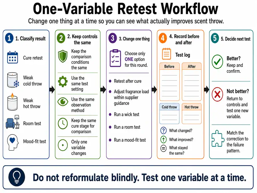 one variable and scent throw retest workflow