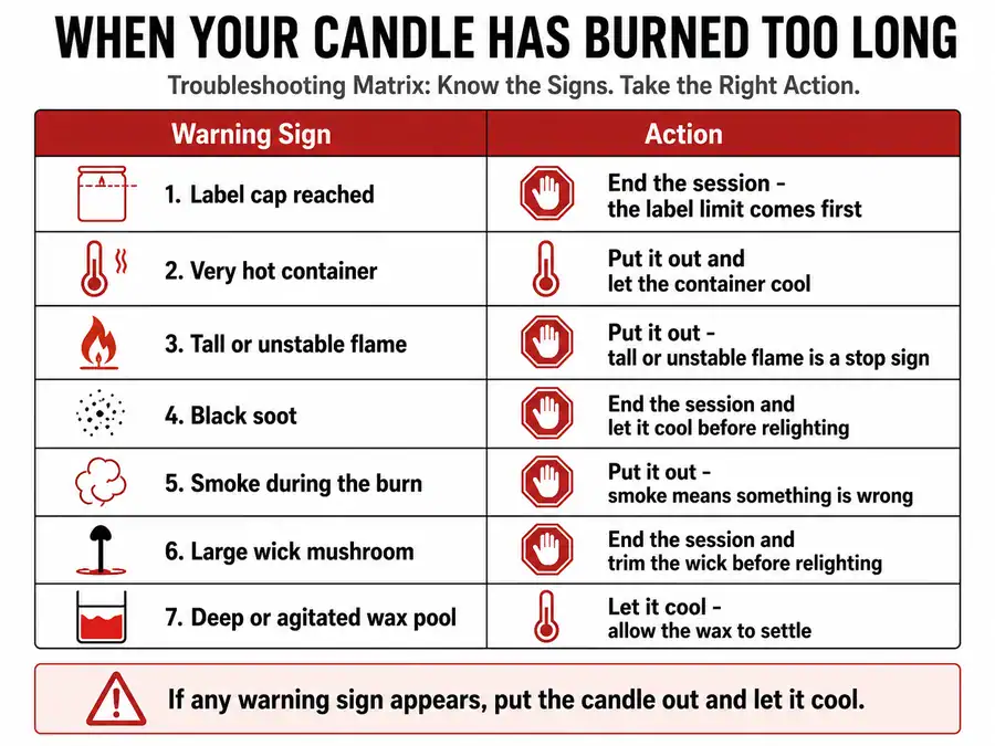 candle overburn signs and stop actions