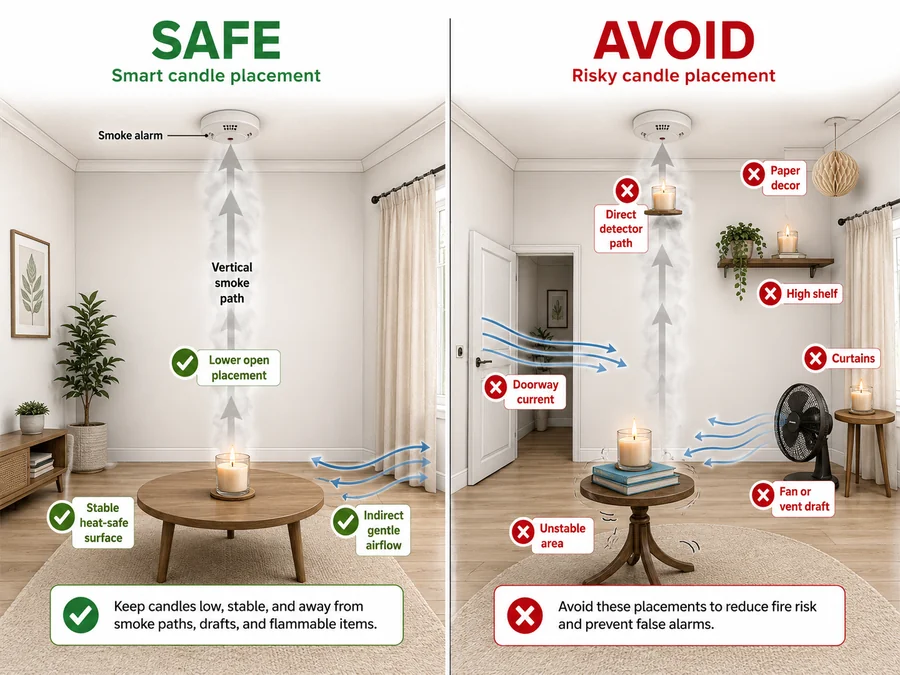Candle placement and smoke alarm path