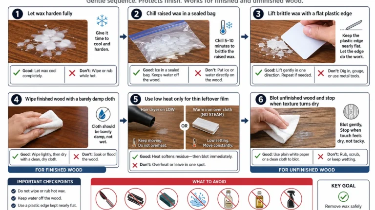 candle wax removal and wood-safe steps
