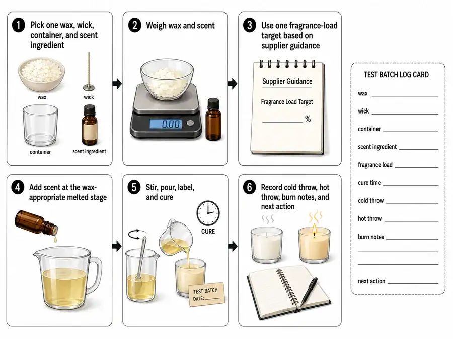 scent test batch and candle log steps