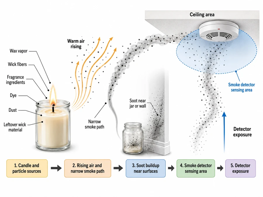 Candle soot and smoke path to detector