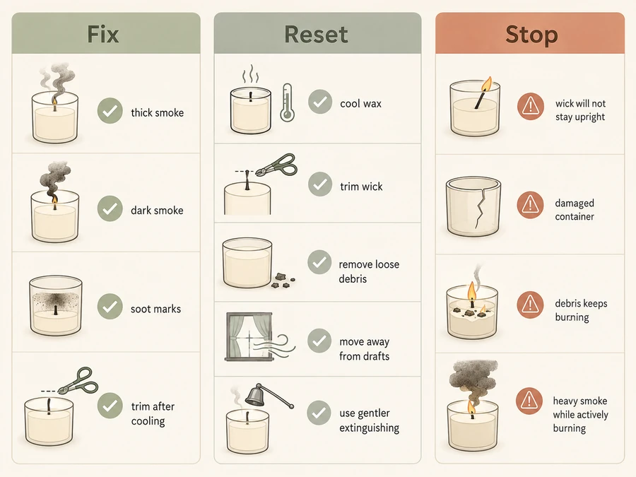 candle smoke reset and stop signs