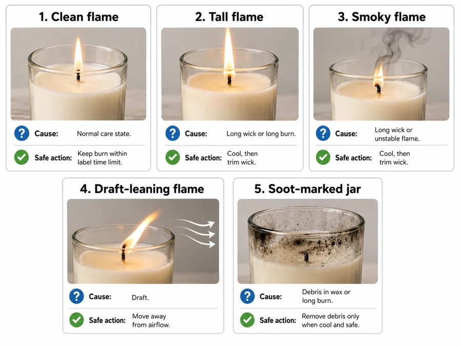 candle soot and flame symptom matrix
