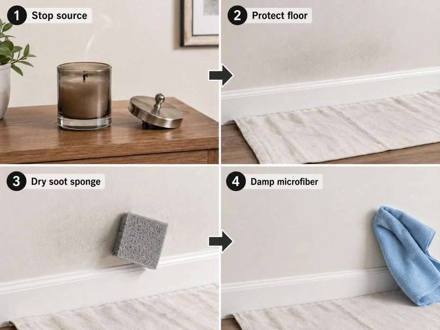 Safe candle soot wall cleaning sequence