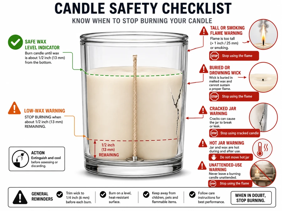 candle stop burning signs and low wax warning