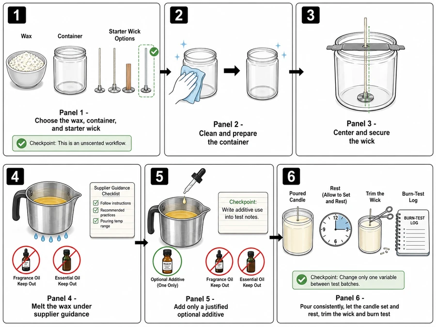 unscented candle steps and burn test workflow