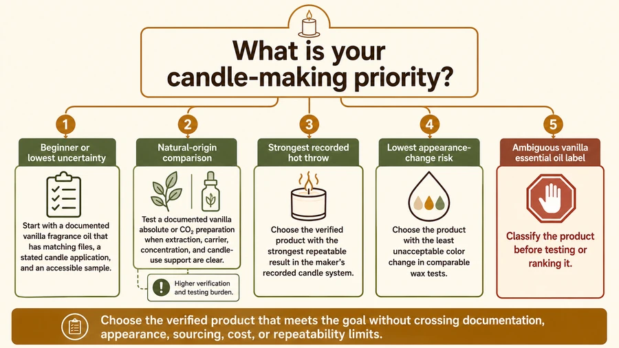 Vanilla candle goals and first-test choices