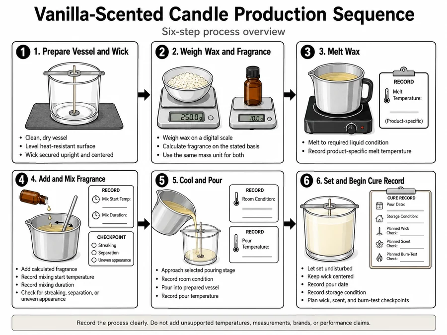Vanilla candle making steps and cure start