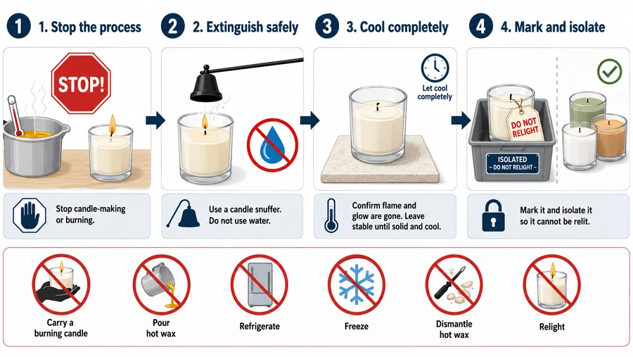 Steps to extinguish cool and isolate a vanilla extract candle