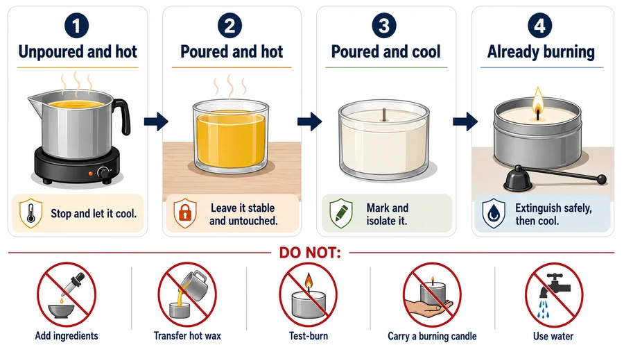 Vanilla extract candle safety actions for four heat and ignition states