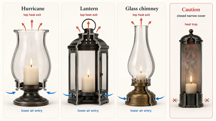 hurricane lantern and glass chimney ventilation