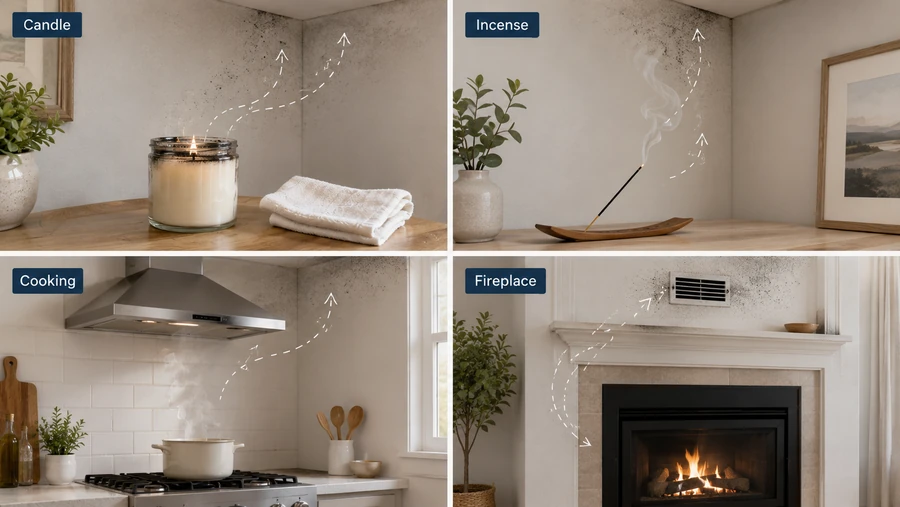 Candle incense and indoor wall residue sources