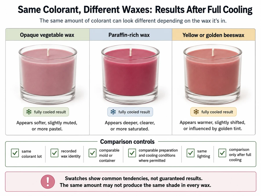 wax type and finished candle color comparison