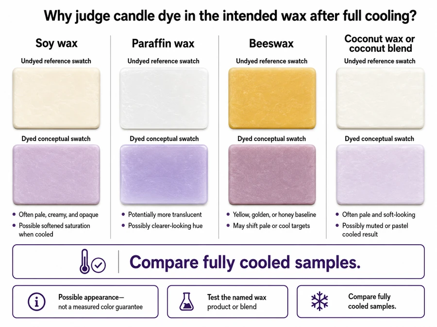 Candle wax types and possible cooled-color effects
