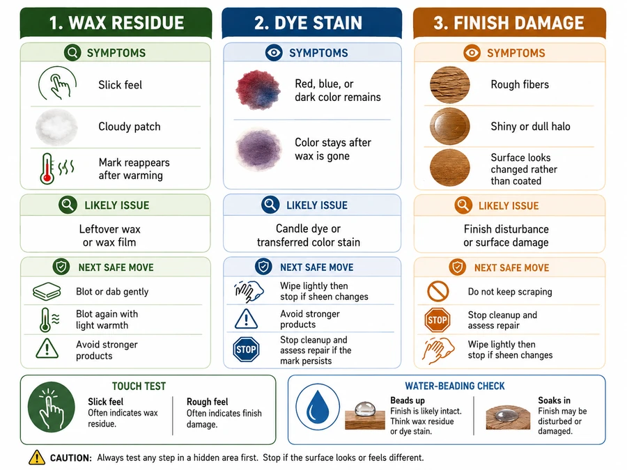 wax residue and dye stain diagnosis