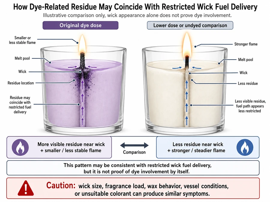 wick fuel delivery and dye-related residue pathway
